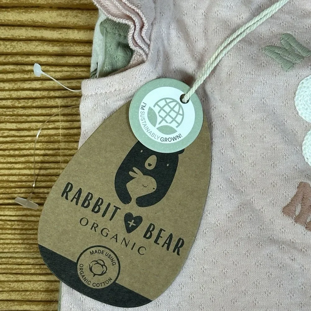 RABBIT+BEAR  Organic Cotton 6-9M Green Floral Pink One Piece Body Suit‎